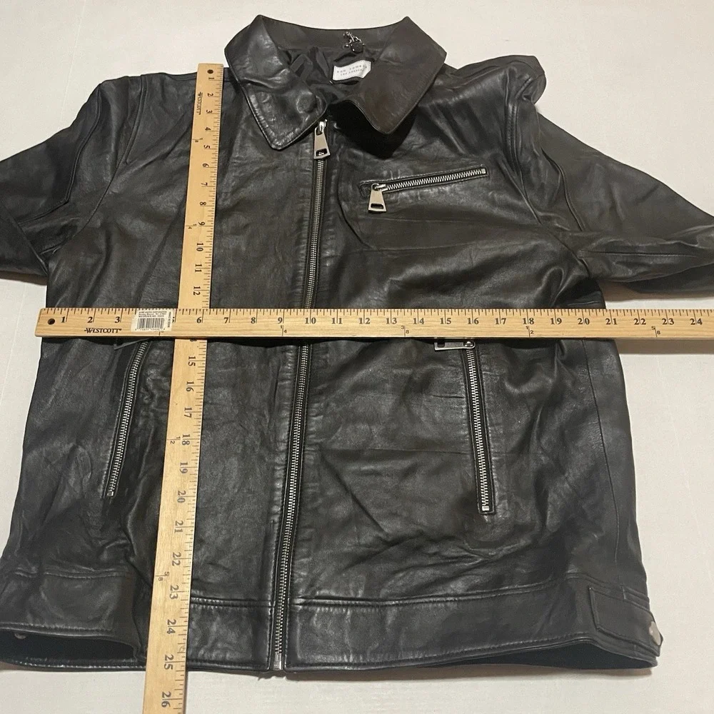 Ron Tomson Mens Black Lambskin Motorcycle Jacket Size XL 52 Removable Fur Collar